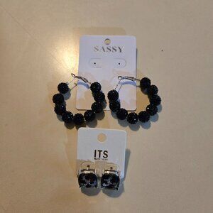 Black beaded hoop earrings & leopard stud earring, NWT